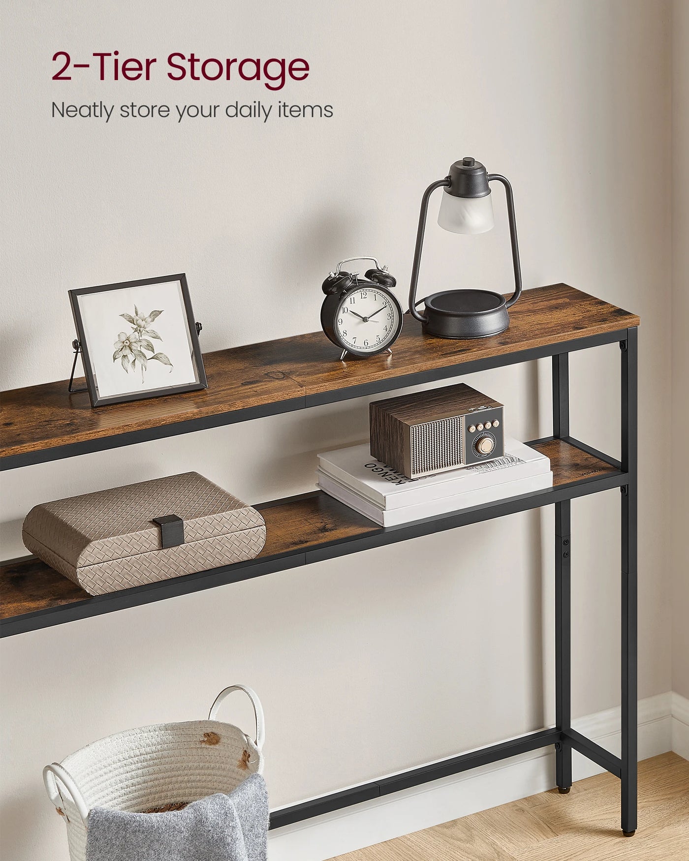 VASAGLE Console Table for Hallway, 2-Tier Slim Sofa Table, 20 x 80 x 80 cm, Hallway Table with 2 Shelves