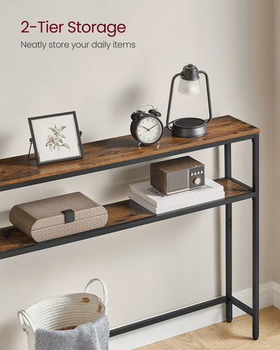 VASAGLE Console Table for Hallway, 2-Tier Slim Sofa Table, 20 x 80 x 80 cm, Hallway Table with 2 Shelves