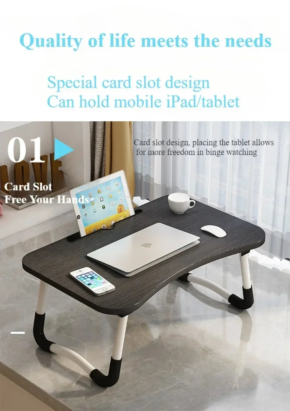 Foldable Learning Desk Convenient Computer Desk Installation Free Small Desk Anti Slip Desk Multifunctional Bed Storage Desk
