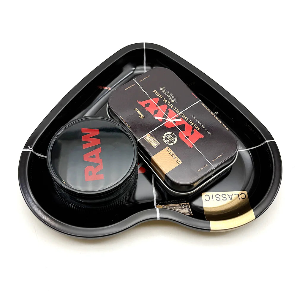 16.5x18CM Love-Shaped Cigarette Tray Tobacco Metal Rolling Tray Plate 60MM Plastics Herb Grinder 2 layer Cigarette Spice Crusher