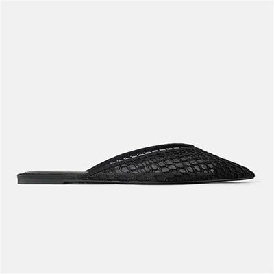 Women's Pointed Toe Slippers 2024 Summer Designer Mesh Beach Flat Shoes Slides Outside Mules Gladiator Sandals Zapatos De Mujer