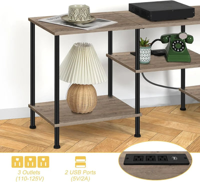 Farmhouse 50" TV Stand with Built-in Outlets & 3-Tier Storage - Multi-Room Media Console for 50/43/40/32" TVs, Rustic Grey