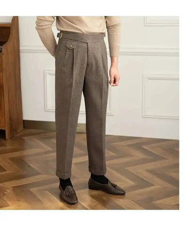 2023 Autumn Winter Men's Warm Retro Straight Trouser Male Casual British High Waist Pants Office-trousers Dress Pant Trousers