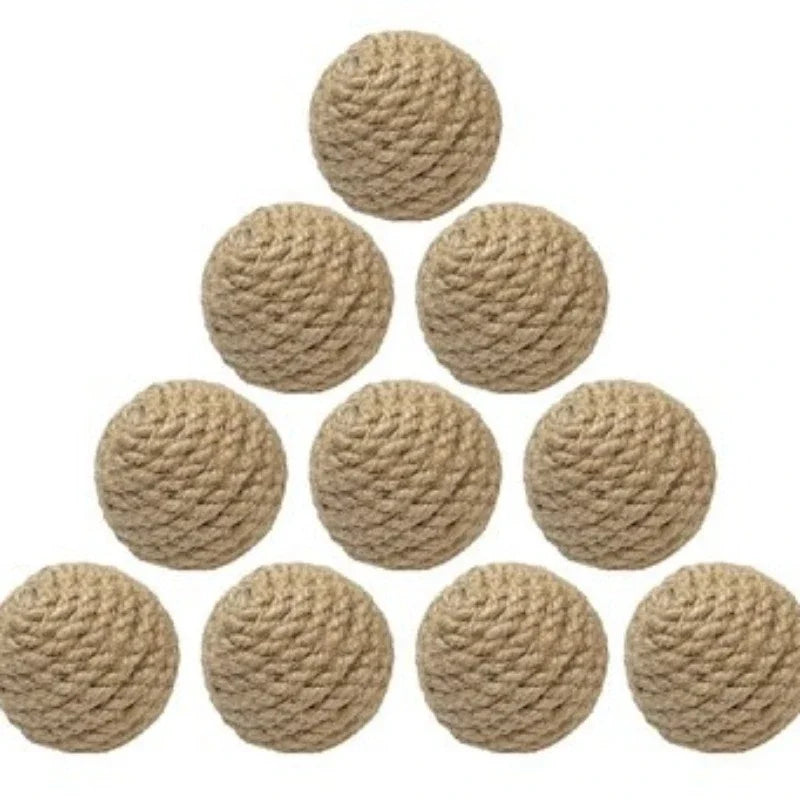 10pcs Solid Colored Sisal Ball Cat Teasing Toy Ball Self Hi  Grinding Teeth Durable Cat Teasing Stick Cat Making Sound Bell Ball