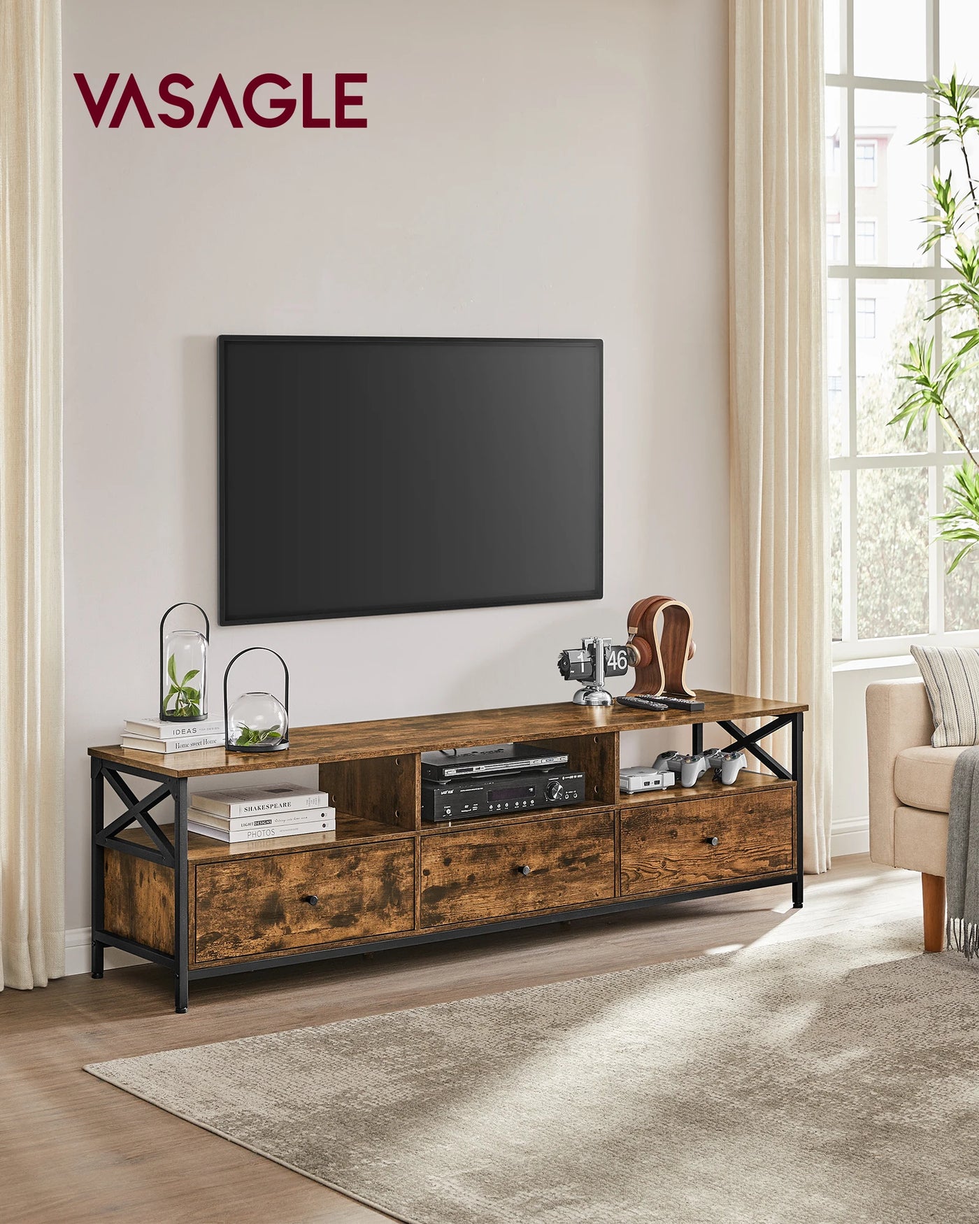 TV Stand, TV Cabinet for up to 80 Inch TV, TV Table with 3 Drawers and 3 Open Shelves, 40 x 178 x 50 cm, for Living Room