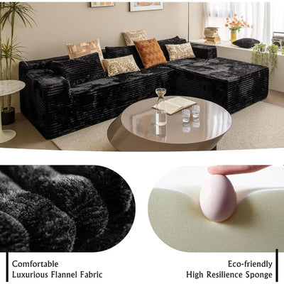 104" Black Corduroy L-Shaped Sectional | Cloud Sofa • Deep Seat • No Assembly | Modern Modular Living Room
