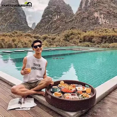 Bali Rattan Tray Swimming Pool Floating Rattan Tray Breakfast Afternoon Tea Dinner Plate Hotel Rattan Basket
