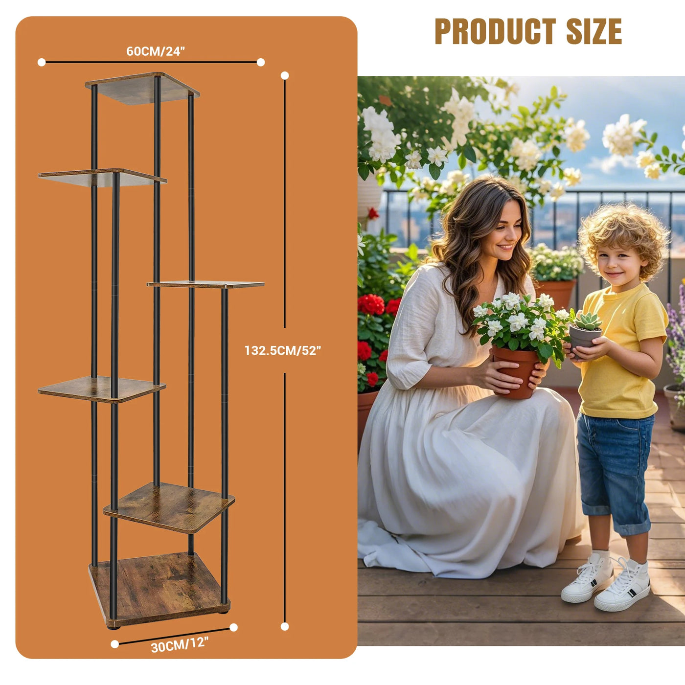4/5/6Tier Metal Wood Plant Stand Shelf for Multiple Plants Small Corner Flower Stand for Patio Garden Balcony Living Room