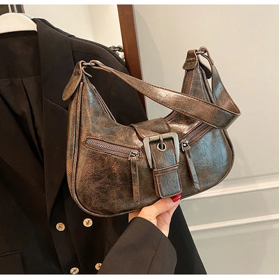 Retro Belt Design PU Leather Shoulder Bags for Women 2024 Y2K Small Vintage Female Underarm Crossbody Bag Fashion Handbags