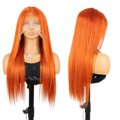 350 Ginger Orange 13x4 HD Lace Front Human Hair Wigs Brazilian Bone Straight Transparent Lace Frontal Wig Human Hair