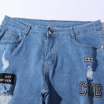 Punk Denim Pants Men Jeans Skinny Ripped Hole Patchwork Slim Pencil Denim Hip Pop Trousers Autumn Plus Size Streetwear Men's