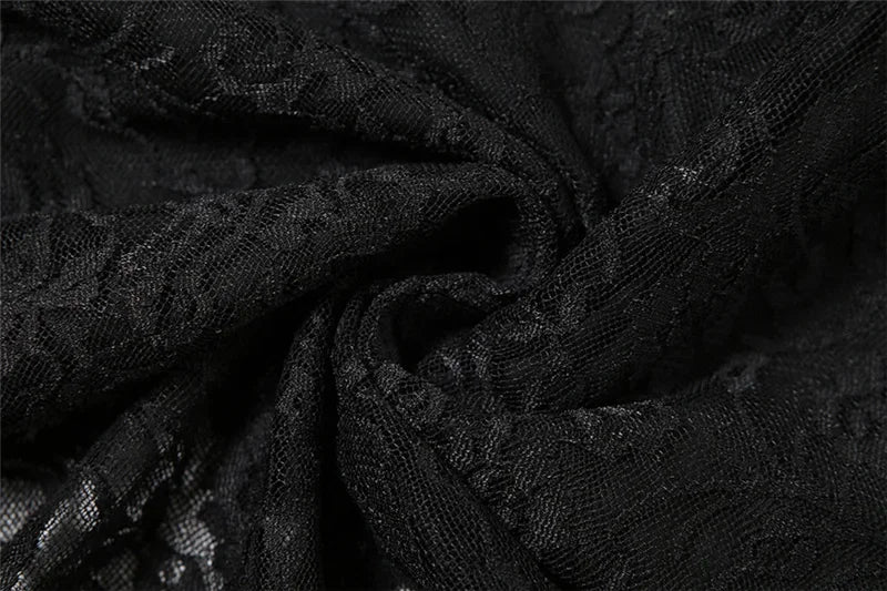 Y2K Goth Dark Irregular Hem Lace Patchwork Mid Skirts Women Streetwear Fairy Slim Pleat A-line Skirt Mall Goth Fashion Bottoms