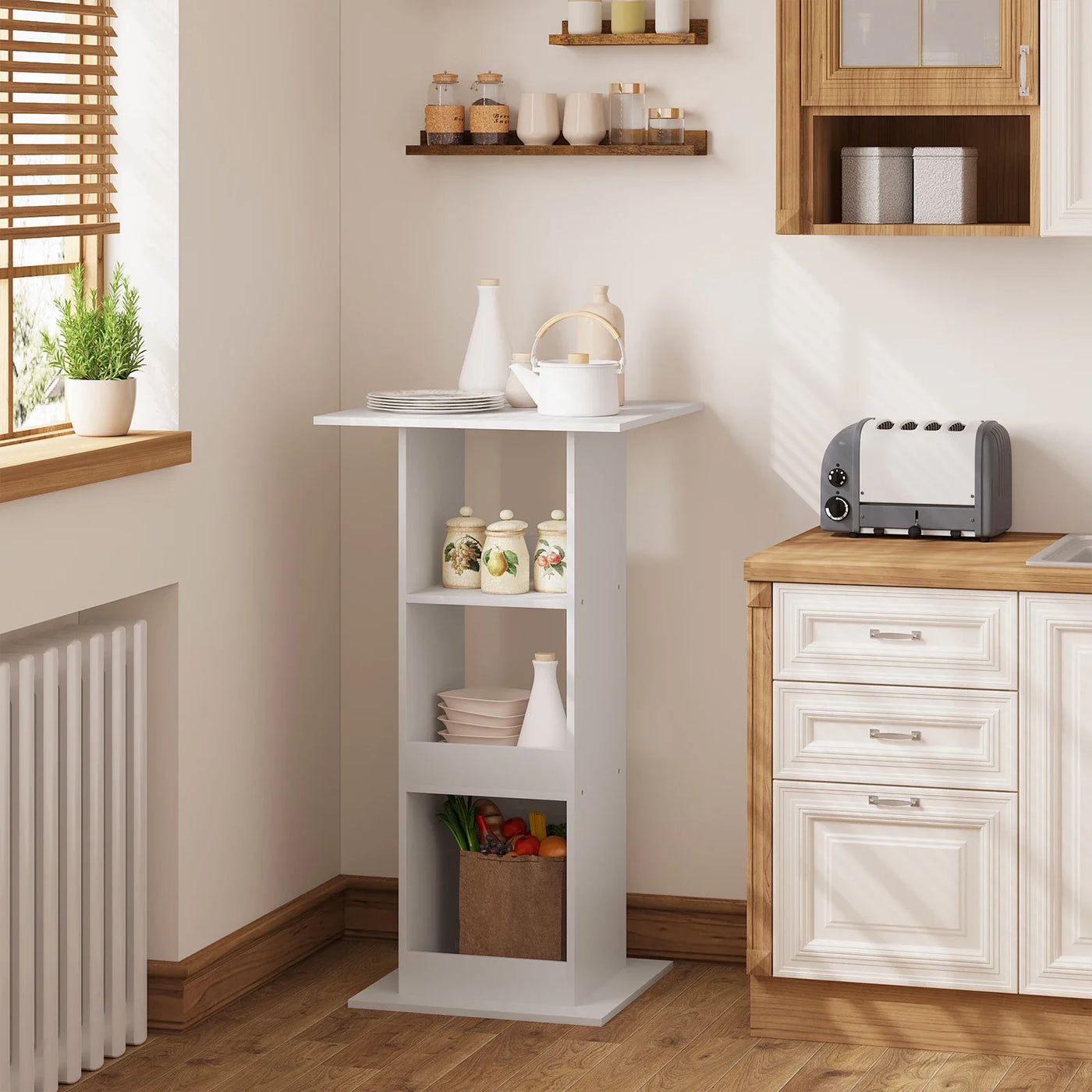 WOLTU 1PC Bar Table Bistro Square Counter Table with 3 Shelves Side Cabinet Drink Stand for Pub Kitchen Dining Room Living Room