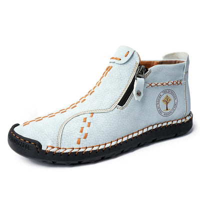 Handmade Leather Casual Shoes For Men Sneakers Men Flat Footwear Zipper Leather Boots Men Ankle Plus Size 39-48