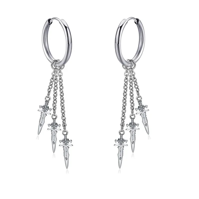 New Punk Stainless Steel Chain Hoop Earrings For Women Men 2023 Trendy Goth Pop Hip Hop Pendants Ear Jewelry Accessories Earring