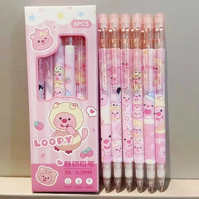 6Pcs/Set Cute Mechanical Pencils 0.5mm 2B Capybara Cartoon Auto Pencil with Eraser for Kids Students School Writing Supplies