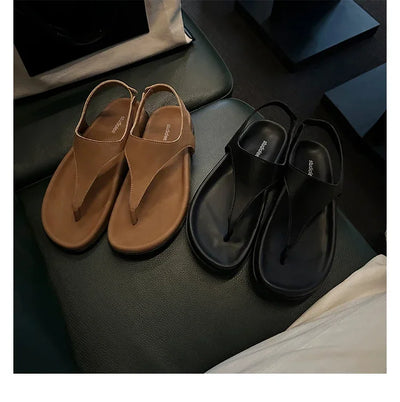 Flat with Slip-on Casual Modern Sandals Low Heel Solid 2025 High Quality Ladies Shoes Back Strap Roman Women's Sandals