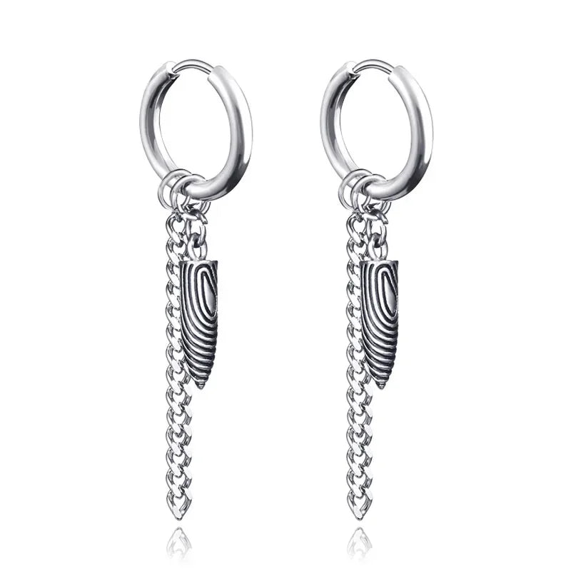 New Punk Stainless Steel Chain Hoop Earrings For Women Men 2023 Trendy Goth Pop Hip Hop Pendants Ear Jewelry Accessories Earring
