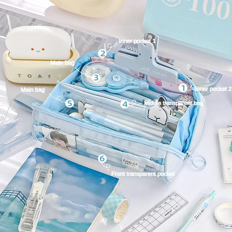 Transparent Pencil Case Creative Simple and Multifunctional Primary and Secondary School Student Stationery Pencil Case