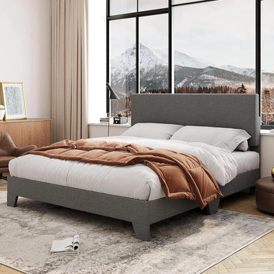 Bedroom Furniture, Full/Queen/king Size Bed Frame Adjustable Headboard, Faux Leather Platform Bed, Easy Assembly