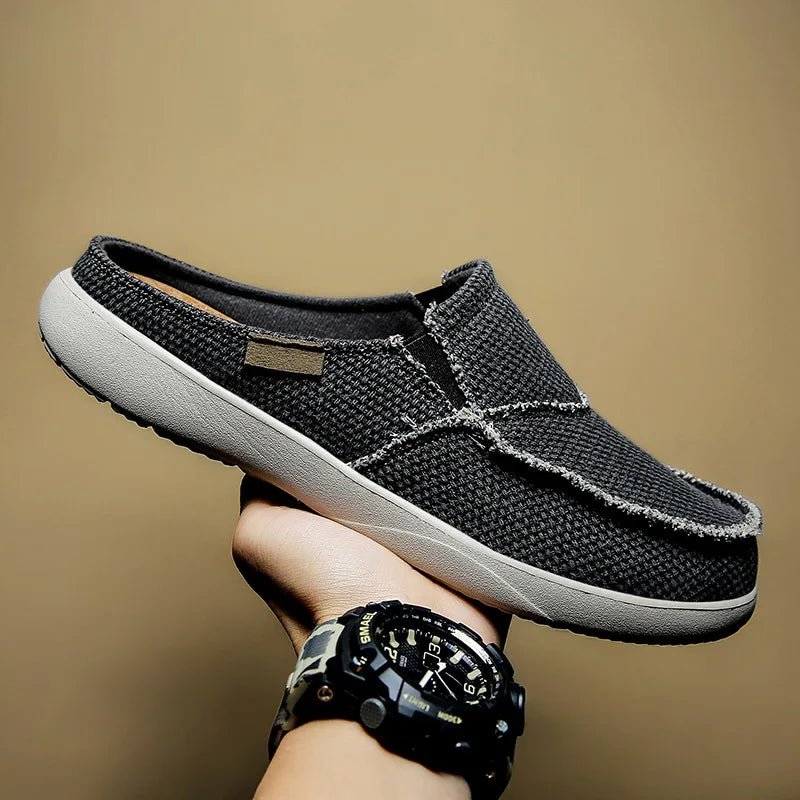 Men Half Shoes Slippers Summer Canvas Casual Classic Outdoor Slip-on Men Light Breathable Flat Loafers Walking Shoe Zapatillas