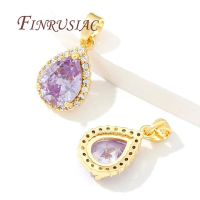 18K Real Gold Plated Purple Zircon Crystal Pendants For Necklace,Fancy Charms For Jewelry Making Supplies DIY Accessories