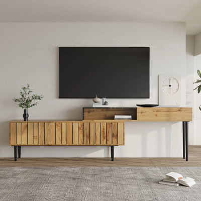 Lazyspace Modern TV Stand with Marble and Wood Grain, TV Cabinet with Iron Legs, Wooden TV Stand with Storage Space