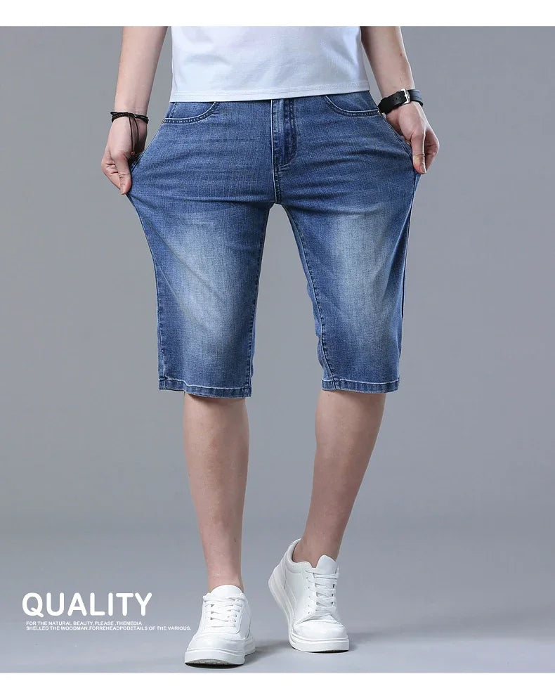 2024 New in SULEE Brand Summer  Men's Stretch Short Jeans Fashion Casual Slim Fit High Quality Elastic Denim Shorts Male Clothes