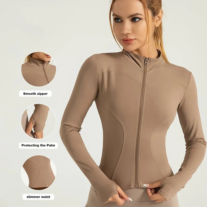 Jackets Women Coat Moisture Wicking Fitness Jackets Yoga Coat Women Shacket Stretchy Running Wear Slim Fit Sports Outerwear