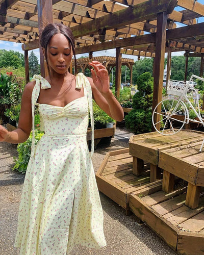 Josiaoprah Holiday floral dress lace up women's summer sundress A-line Spaghetti Strap dress Prairie chic ladies vestidos