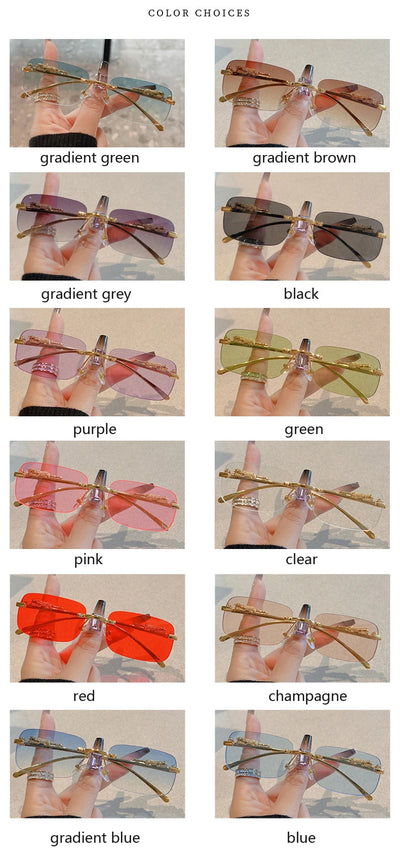 12pcs Brand Leopard Rimless Rectangle Sunglasses Fashion Y2K Frameless Sun Glasses Shades for Women Men UV400