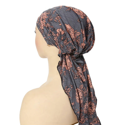 2024 New Women Pre-Tied Turban Cap Muslim Hijab Cancer Chemo Flower Print Hat Cover Hair Loss Head Scarf Wrap Strech Bandana