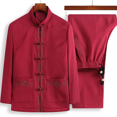Tang Suit (top + Pants) Spring and Autumn Elderly People Door Flaperon Embroidery Father Men's Hanfu Chinese Style Suit