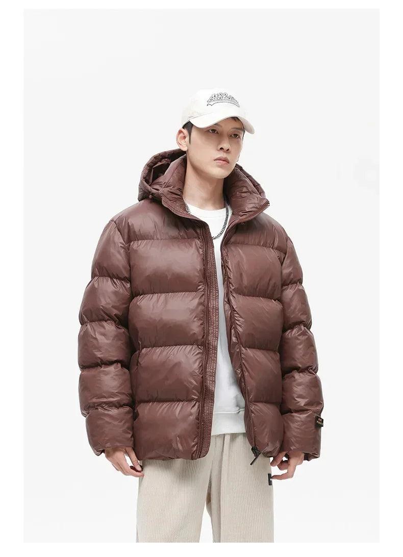 Solid Color with Hoodie Warm Puffer Jackets Padded Cotton Clothes Waterproof Jackets Man Winter Coats Men Hooded Zipper Parkas