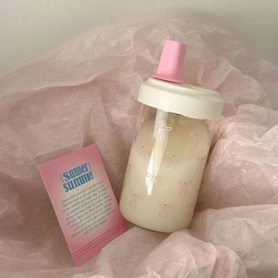 Portable 500ml Straw Cup Plastic Bowknot Cup With Lid Straw Large Capacity Water Bottle Juice Milk