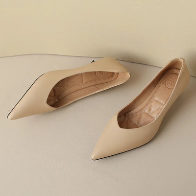 plus size 34-42 women's genuine leather 4.5cm kitten heel pointed toe slip-on pumps elegant ladies low heeled shoes