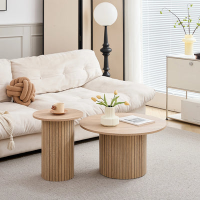 Set of 2 Nordic Style Wooden Round Coffee Table Set, Wooden Nesting Coffee Table, for Living Room/Bedroom Furniture