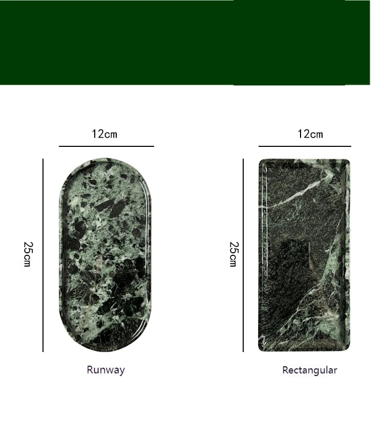 Luxury Green Marble Oval Tray: Bathroom Organizer & Fruit Serving Platter, Waterproof Stone Decor for Hotel Spa Home Kitchen