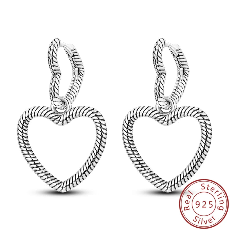 New 925 Sterling Silver Hoop Earrings Heart Bow Gift Box Strawberry Snake Bone Drop Stud Earrings For Women Fashion Jewelry Gift