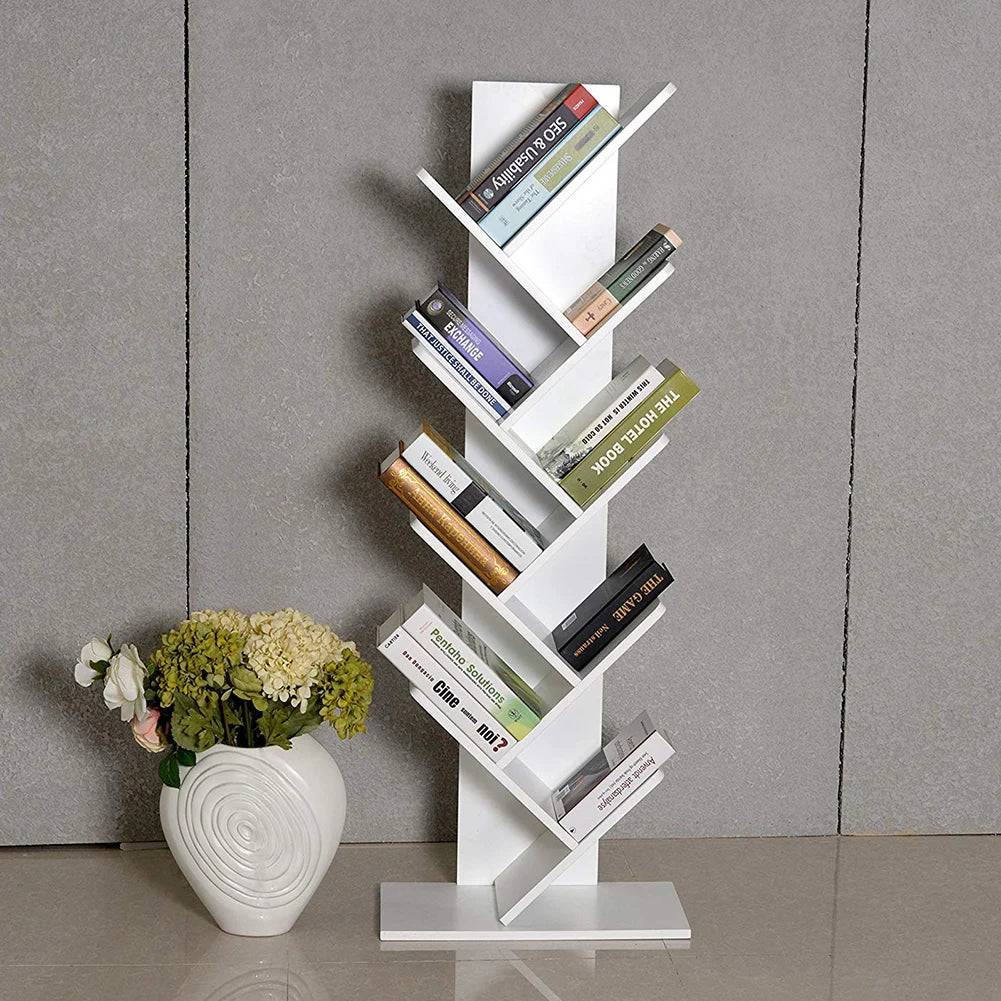 Rustic Standing Tree Bookshelf Wood Display Rack For Home Office Decoration Storage Organizer Shelf Bookcase
