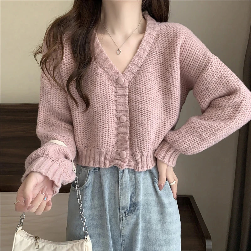 EVNISI Women Slim Sweater Cardigan V-Neck Button Up Casual Solid Knitting Sweater Coat Sweet For Women Cardigan Coat Autumn 2023