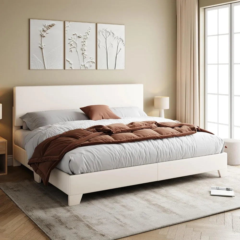 Bedroom Furniture, Full/Queen/king Size Bed Frame Adjustable Headboard, Faux Leather Platform Bed, Easy Assembly