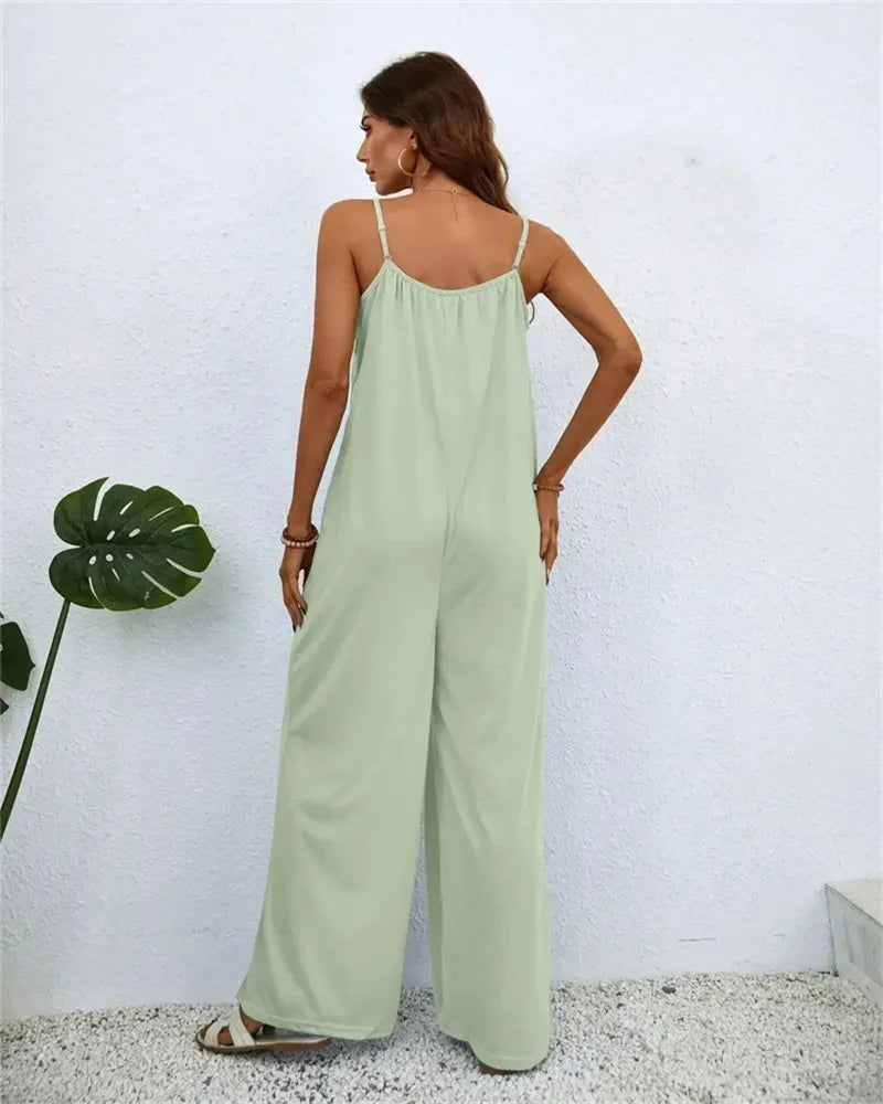 Women Casual Sleeveless Loose Jumpsuit, Digital Printed Suit, Downgraded Color, Spring/summer, 2024