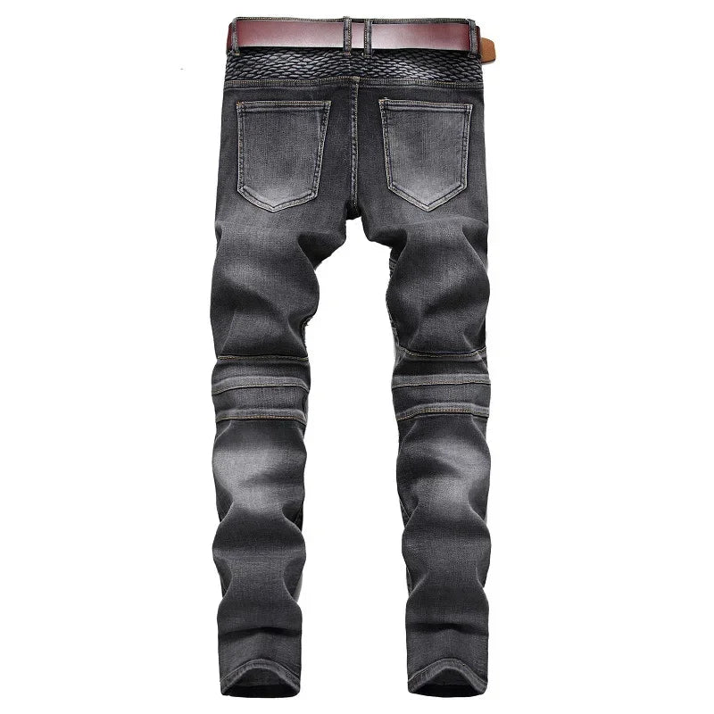 Jeans Men Long Pencil Pants Denim Pant High Waist Slim Fit Simple Zipper Splice Casual Regular Autumn Winter Straight Trousers