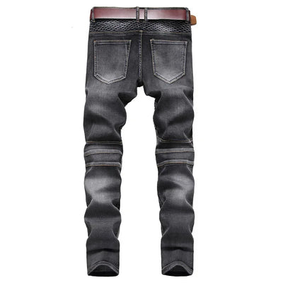 Jeans Men Long Pencil Pants Denim Pant High Waist Slim Fit Simple Zipper Splice Casual Regular Autumn Winter Straight Trousers