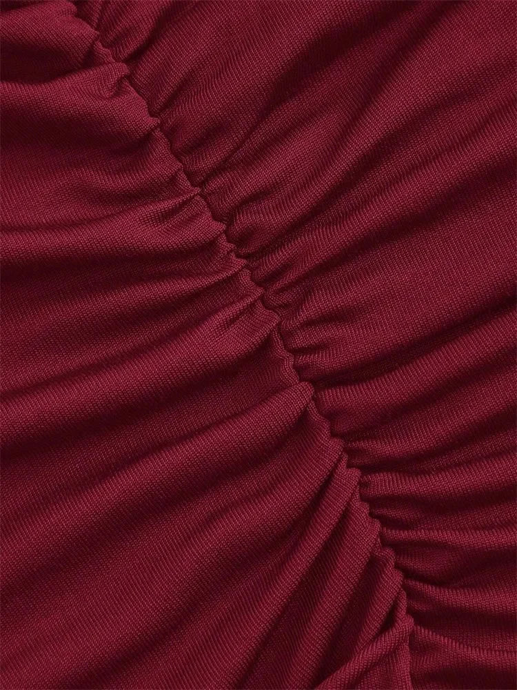 Women's Mock Neck Pleated Crop Top Summer Solid Color Basic Sleeveless Ruched Tank Top Streetwear