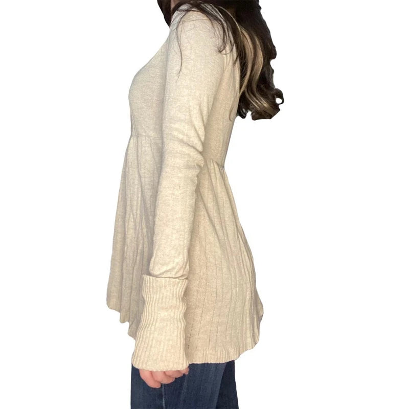 2000s Vintage Long Sleeve Babydoll Knitted Sweater Tops Cottage Milkmaid Pullovers Aesthetic Grunge Y2k Knitwear T-shirts Women