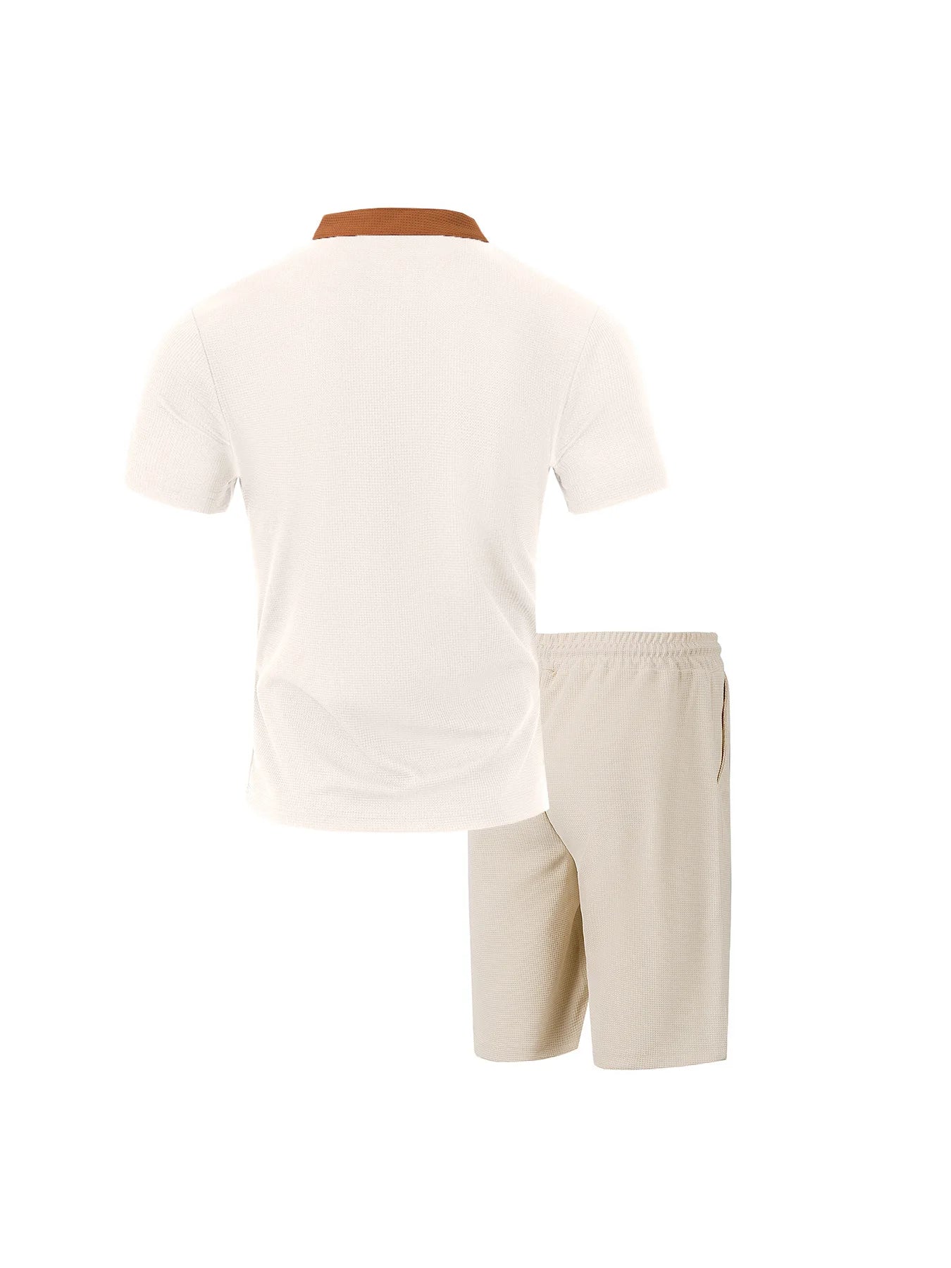 The 2025 men's new waffle checkered round-neck fashionable top, a two-piece casual suit with a rope short sleeve and shorts