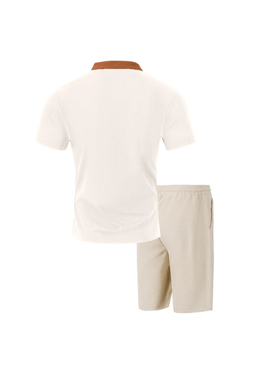 The 2025 men's new waffle checkered round-neck fashionable top, a two-piece casual suit with a rope short sleeve and shorts