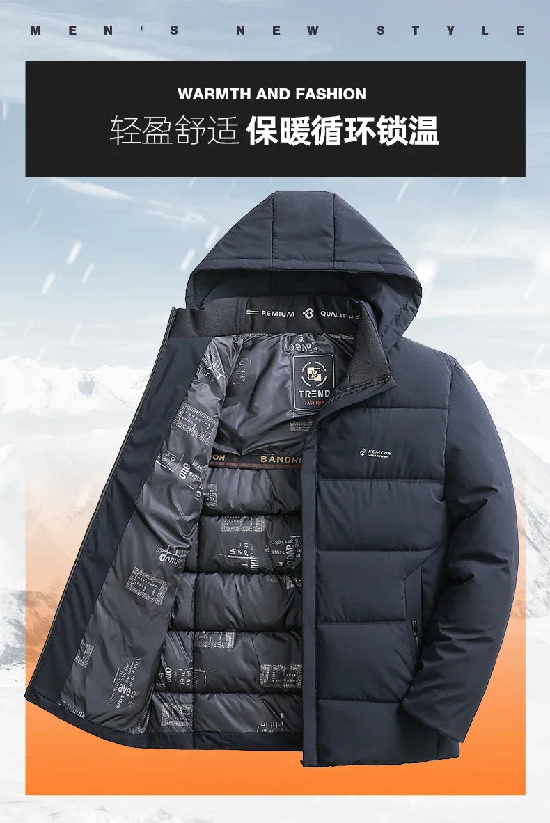 Men Business Hooded Parka Windbreaker Outwear Winter New Men's Jacket Parkas Windbreaker Solid Loose Thick Windproof Long Coat